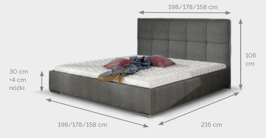 Łóżko tapicerowane CORTINA 140X200 wymiary