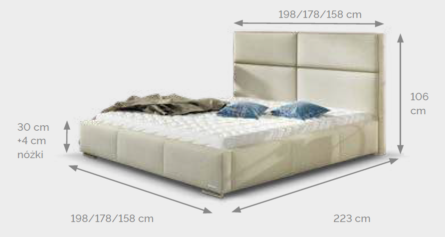 Łóżko tapicerowane MIKE wymiary